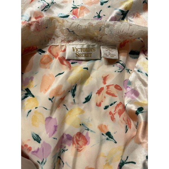 Victoria’s Secret Vintage Gold Label Satin Pajama Top Sleep Shirt Sz L Lace Trim - Picture 3 of 8